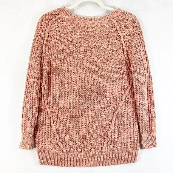 Free People Sweater XS Pink Chunky Marled Knit Long Sleeve Pullover Star Dune - Picture 2 of 11